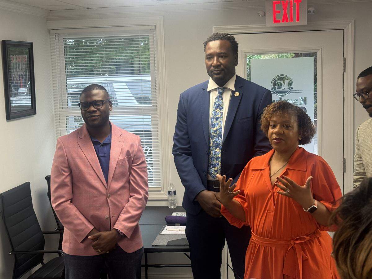 State Sen. Tameika Isaac Devine, D-Richland, speaks at a fundraiser for state Rep. Jermaine Johnson, on Tuesday, Aug. 12, at state Rep. Kambrell Garvin’s law office in Columbia. Johnson is exploring a run for South Carolina governor.