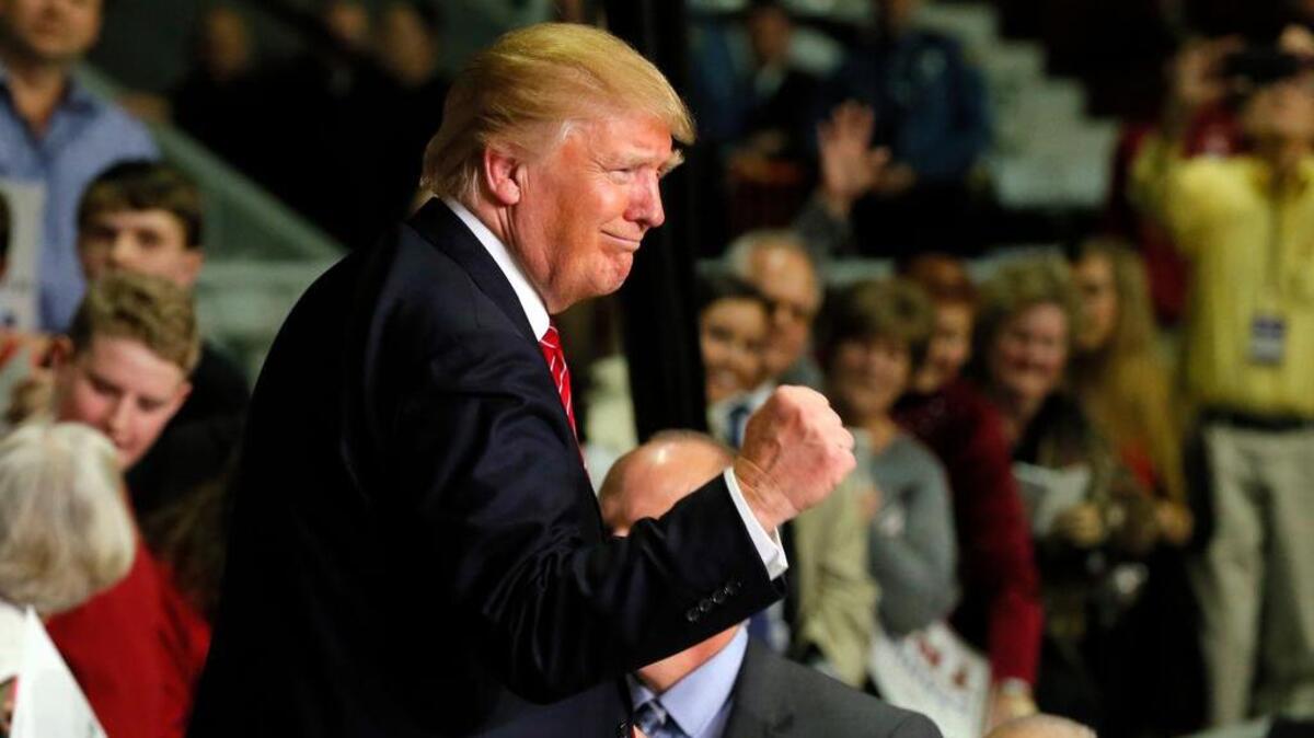 Donald Trump after a speech at a campaign stop Wednesday in Little Rock, Ark.
