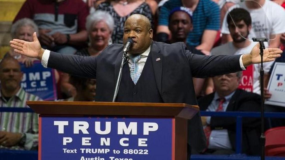 Pastor Mark Burns speaks during a rally for Republican presidential candidate Donald Trump at the Travis County Exposition Center on August 23, 2016 in Austin, Texas.