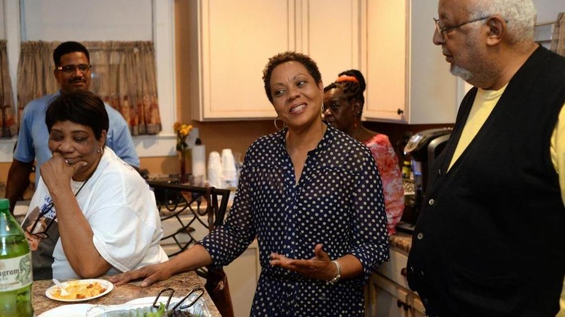 Rosalyn Henderson Myers celebrates with family and friends at her home after winning the Democratic primary runoff in the SC House District 31 race.