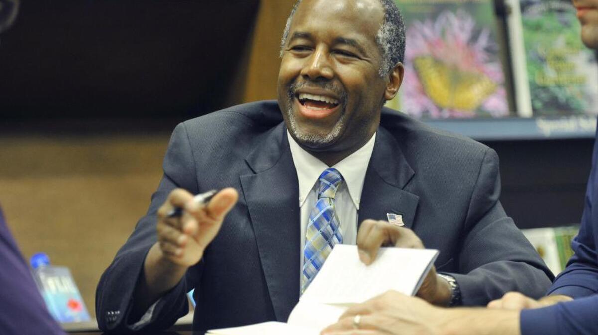 Republican presidential candidate Ben Carson meets with supporters during a book signing of his book, "A More Perfect Union," on Oct. 19, 2015 at Barnes and Noble in Waco, Texas.