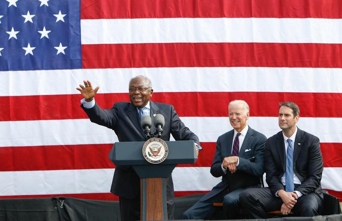 This 2016 photo shows Congressman Jim Clyburn speaking during a rally at Morris College in Sumter with then-Vice President Joe Biden looking on.