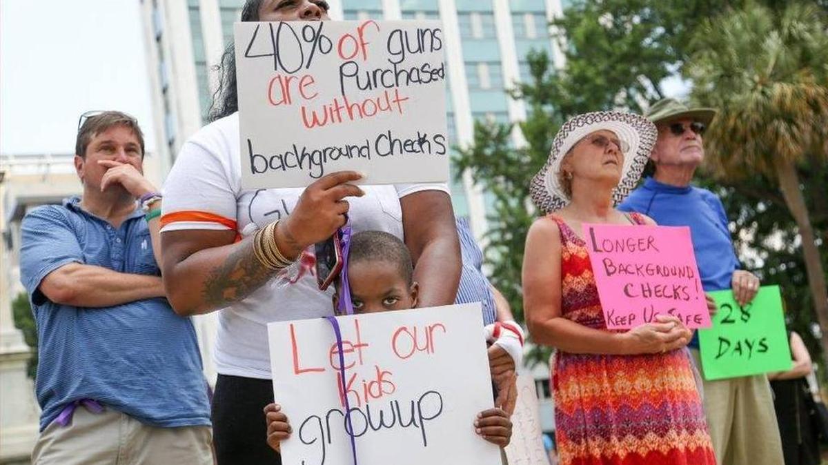 FILE PHOTO: Samoya Hall-Gray and her son, Jimmy Horton-Gray, 5, of Charleston participate in a rally encouraging the passage of legislation increasing the waiting period to purchase a hand gun to 28 days.