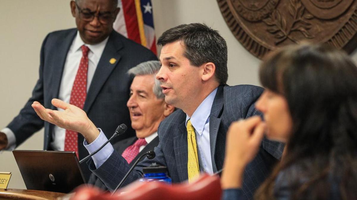 FILE: Senate Majority Leader Shane Massey questions the Office of Regulatory Staff during the Senate V.C. Summer committee meeting on how the V.C. Summer expansion project failed and what should be done now to fix the situation.