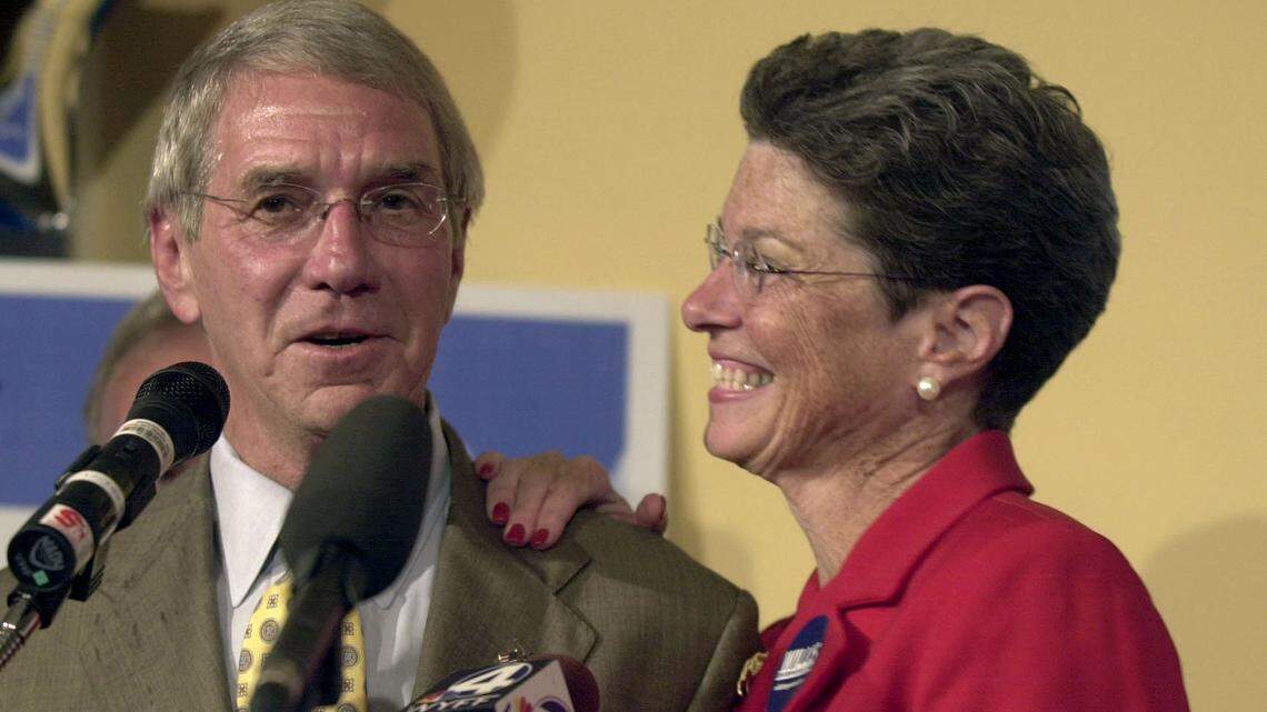 Florence Mayor Frank Willis with his  wife Marguerite Willis concedes the primary election for governor on June 13, 2006, during a press conference at Seibels House in Columbia. Willis was a Democratic candidate for governor.