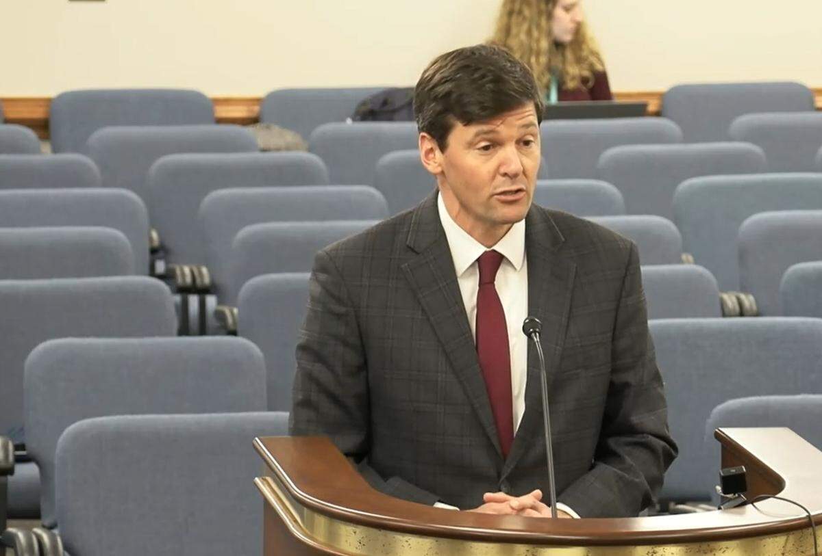 Appeals Court Judge Blake Hewitt testifies in front of the Judicial Merit Selection Commission on Monday, Nov. 17, 2025 as he runs for a seat on the state Supreme Court. The JMSC serves as a screening committee before deciding whether a candidate is qualified for a judicial position. The full General Assembly then elects judges.