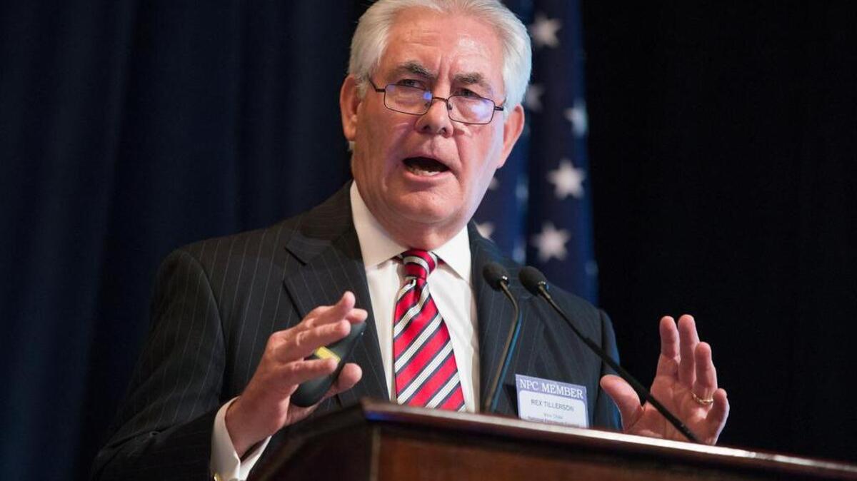 In this Friday, March 27, 2015 file photo, ExxonMobil CEO Rex Tillerson delivers remarks on the release of a report by the National Petroleum Council on oil drilling in the Arctic, in Washington. President-elect Donald Trump selected Tillerson to lead the State Department on Monday, Dec. 12, 2016.