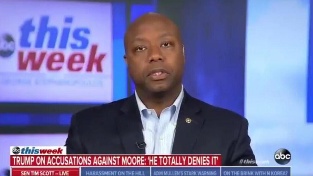 U.S. Sen. Tim Scott, R-North Charleston, on Sunday implored GOP Senate candidate Roy Moore to end his campaign for a Senate seat.