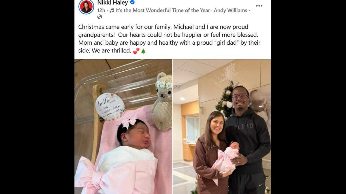 Former South Carolina Gov. Nikki Haley and her daughter, Rena Haley Jackson, used social media to announce the birth of Gia Kumari Jackson. Rena and her husband, Joshua Jackson, had their first child Wednesday.