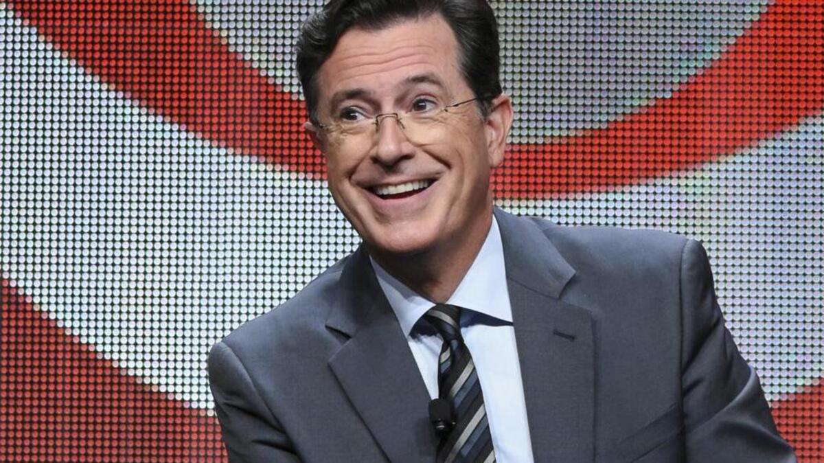 FILE - In this Aug. 10, 2015 file photo, Stephen Colbert participates in the "The Late Show with Stephen Colbert" segment of the CBS Summer TCA Tour in Beverly Hills, Calif. Colbert said on his show, Thursday, May 11, 2017, "I won" in response to President Donald Trump's declaration that the CBS comic is a "no talent guy."