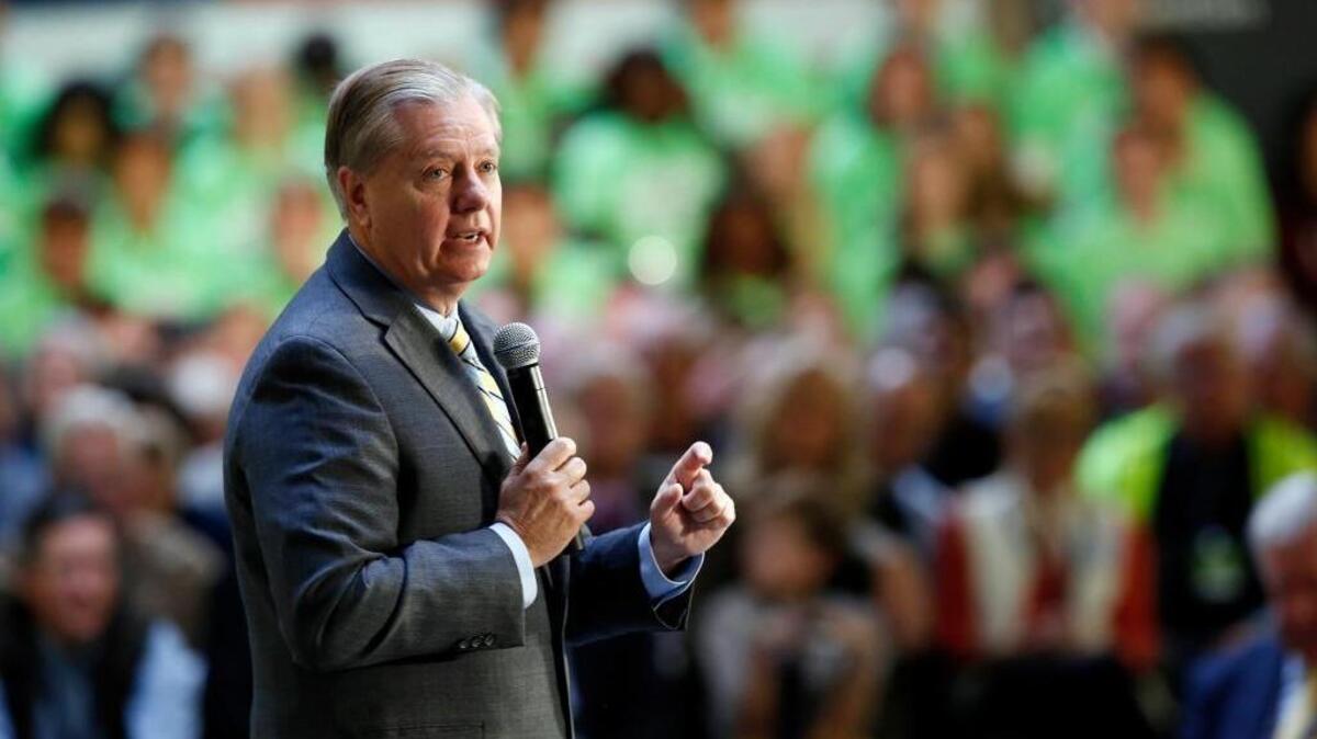 Republican presidential candidate, Sen. Lindsey Graham, R-S.C., is in the debate undercard Wednesday and he’s not happy about it. In photo, Graham speaks during a No Labels Problem Solver convention on Oct. 12, 2015, in Manchester, N.H.