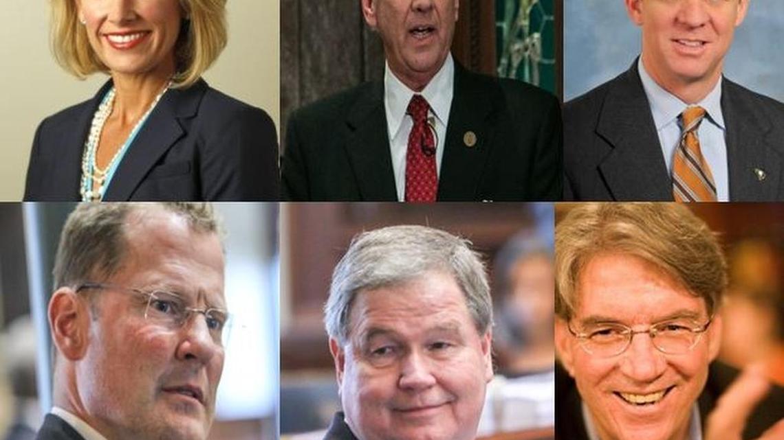 Top, left to right: Catherine Templeton, Henry McMaster and James Smith. Bottom, left to right: Kevin Bryant, Yancey McGill and Phil Noble.