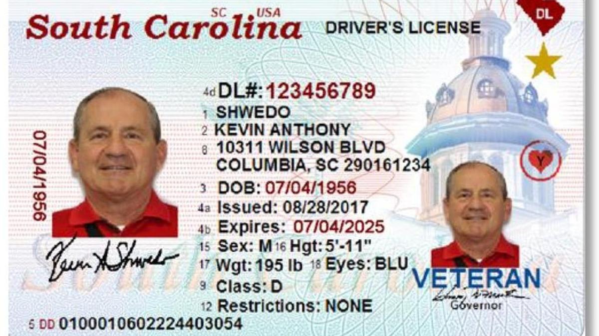 Pictured is the South Carolina compliant card.