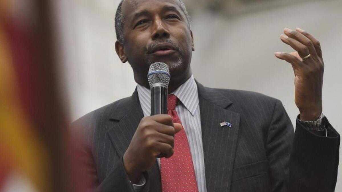 Republican presidential candidate Ben Carson speaks Monday.