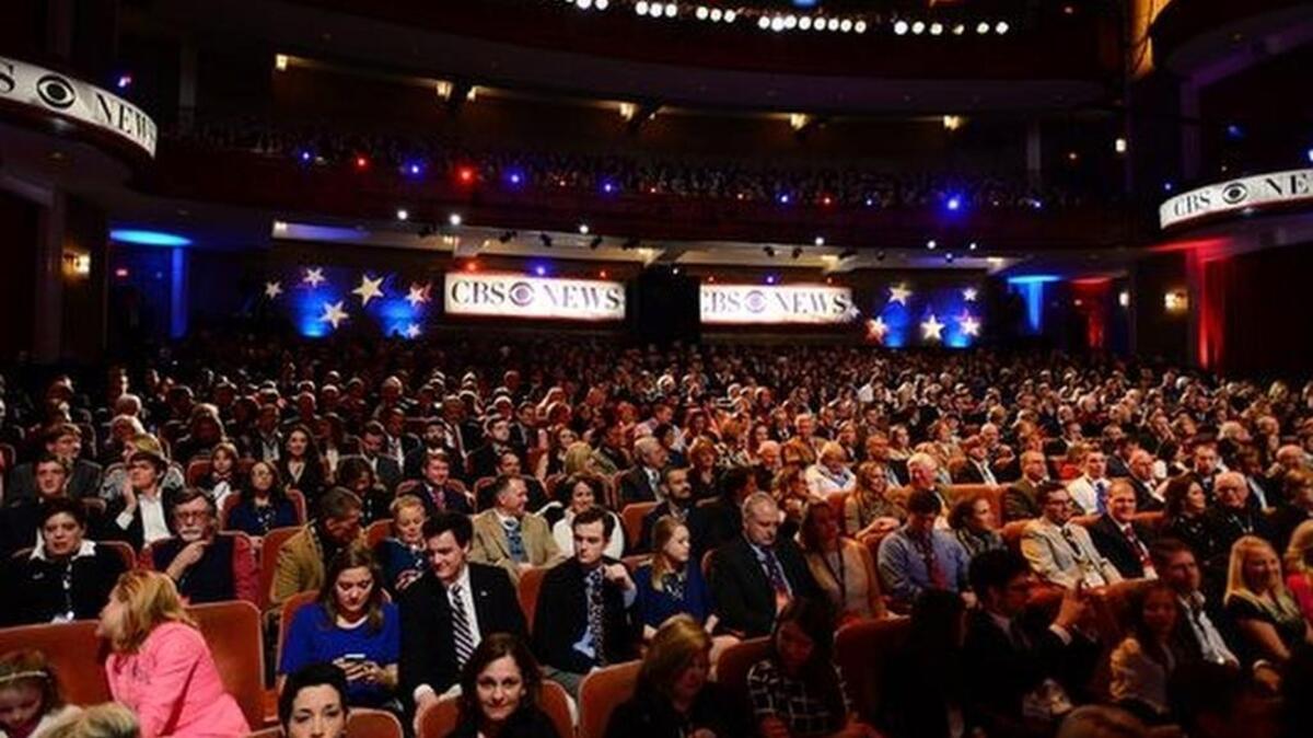 The six Republican presidential candidates attend the CBS News Debate at the Peace Center in Greenville.