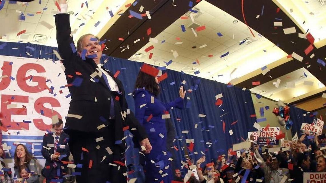 U.S. Sen. Doug Jones, D-Ala., at his election night victory celebration on Dec. 12, 2017.