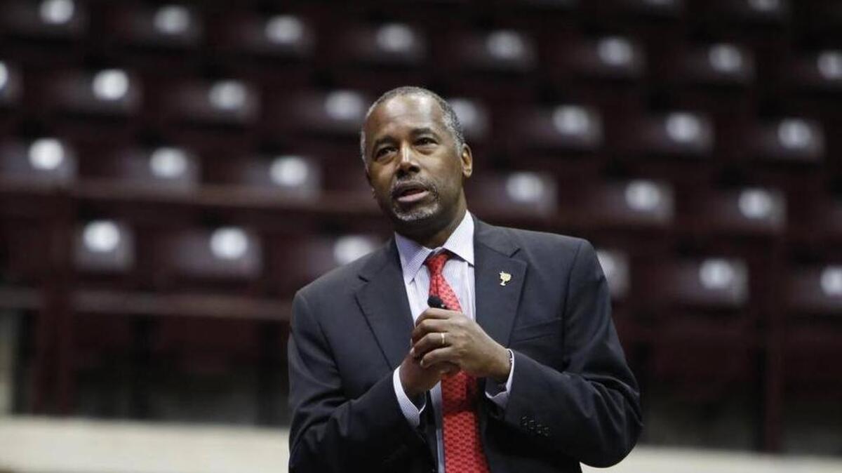 GOP presidential candidate Ben Carson speaks at the Winthrop Coliseum in Rock Hill on Wednesday.