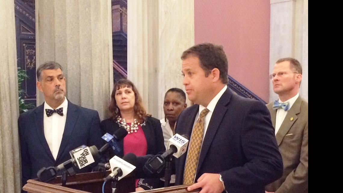 
Sen, Lee Bright, R-Spartanburg, speaks at a news conference on Tuesday at the State House featuring women who were conceived during a rape or impregnated by a rapist.
