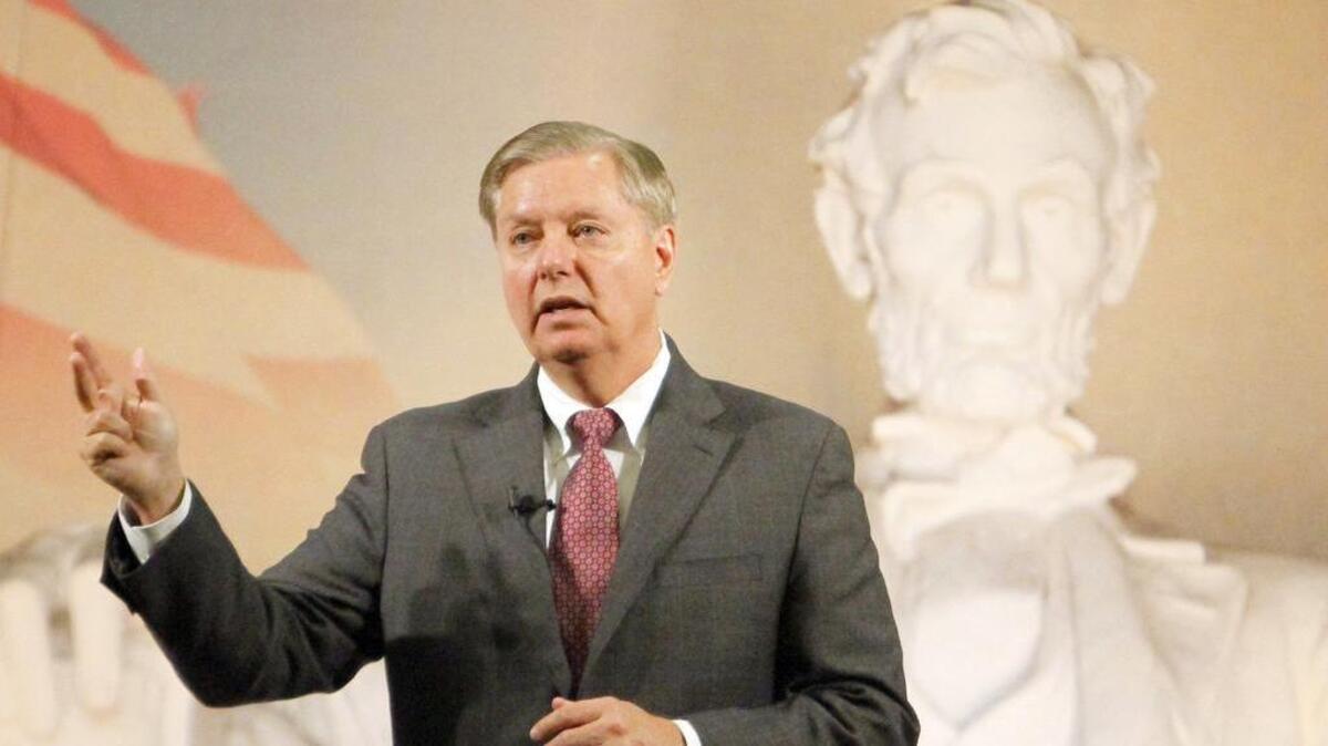Republican presidential candidate Sen. Lindsey Graham speaks in Myrtle Beach Monday.