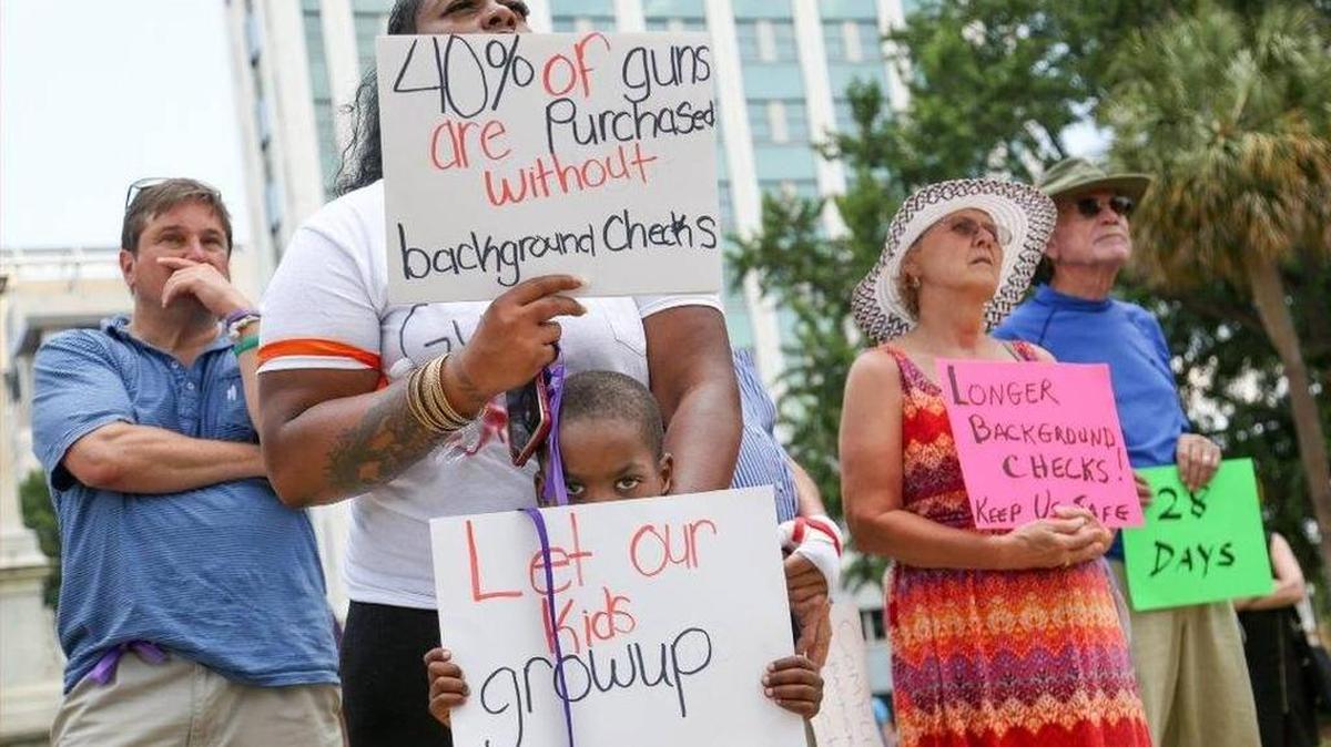 FILE PHOTO: Samoya Hall-Gray and her son, Jimmy Horton-Gray, 5, of Charleston participate in a rally encouraging the passage of legislation increasing the waiting period to purchase a hand gun to 28 days.