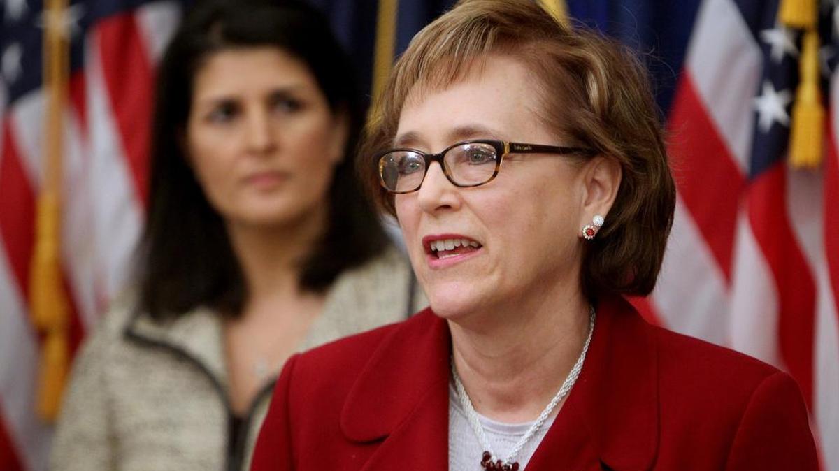 FILE PHOTO: Susan Alford addresses the media after being introduced by Gov. Nikki Haley as the new director at the S.C. Department of Social Services, December 15, 2014.