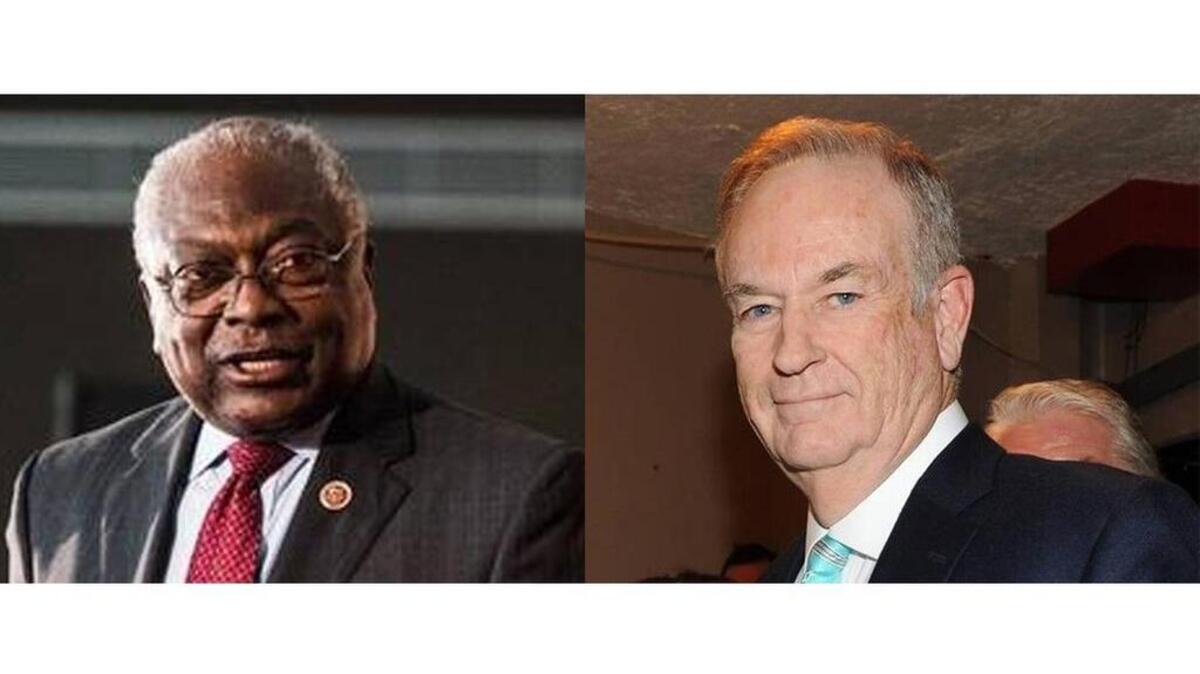 Rep Jim Clyburn (D-SC) on left and Fox News commentator Bill O'Reilly