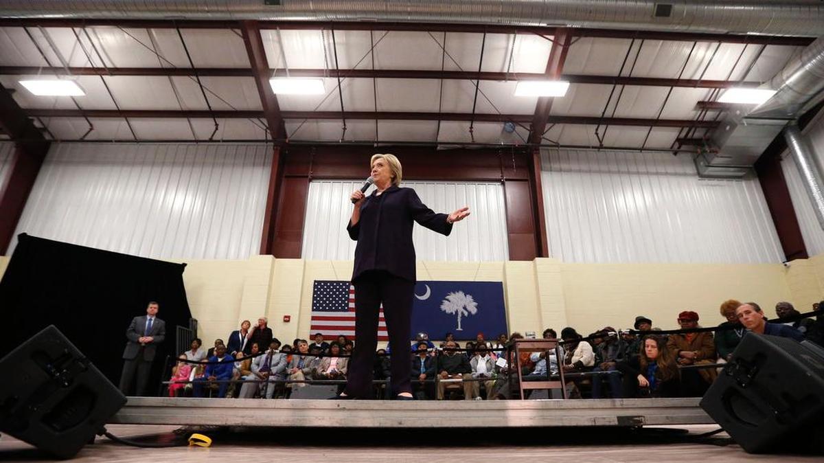 Democratic presidential candidate Hillary Clinton speaks Thursday at the Williamsburg County Recreation Center in Kingstree.