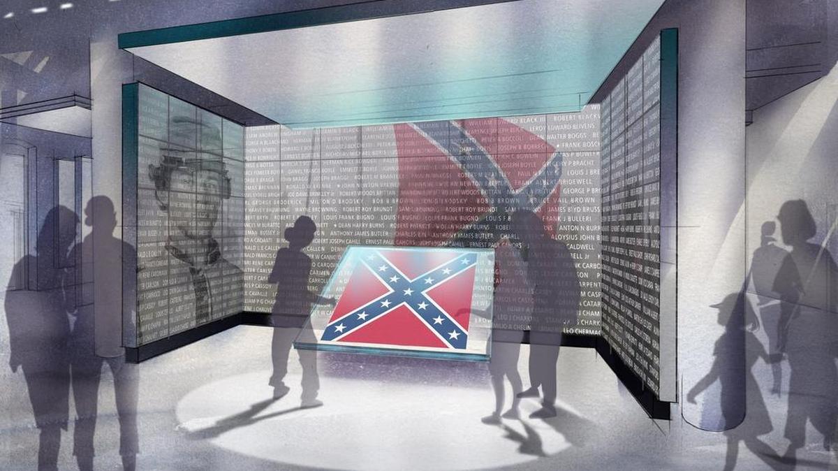Artist’s rendering of proposed Confederate battle flag display at the Relic Museum