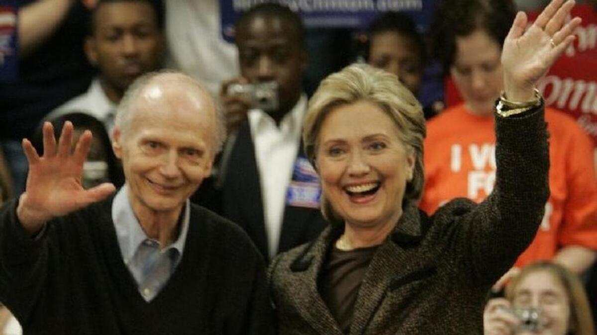 FILE PHOTO (January, 2008) Former S.C. Gov. Dick Riley, left, and New York Sen. and Democratic presidential candidate Hillary Rodham Clinton wave to supporters during a campaign stop at Columbia College in Columbia, SC