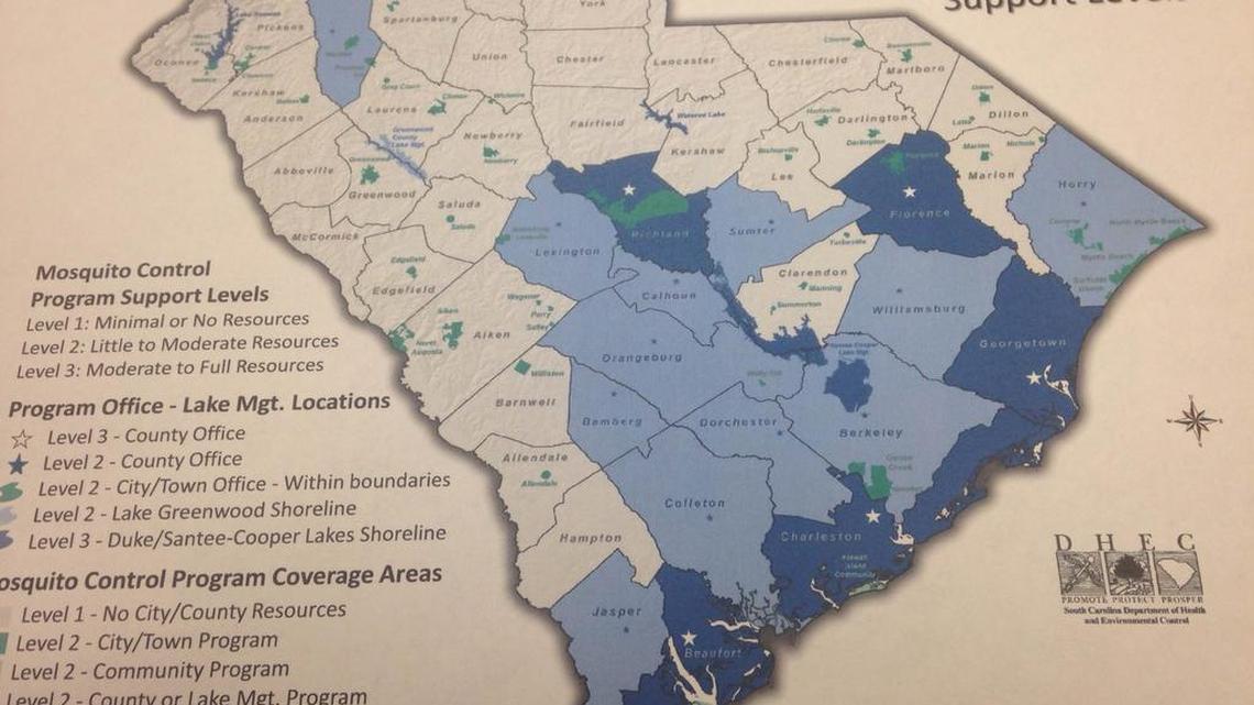 This S.C. Department of Health and Environmental Control handout shows which areas of South Carolina have devoted resources toward mosquito control.