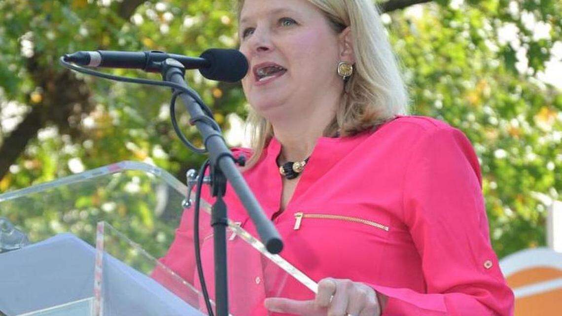 SC House member Jenny Horne (Republican from Summerville) addresses SC Pride rally in Columbia on October 24, 2015.