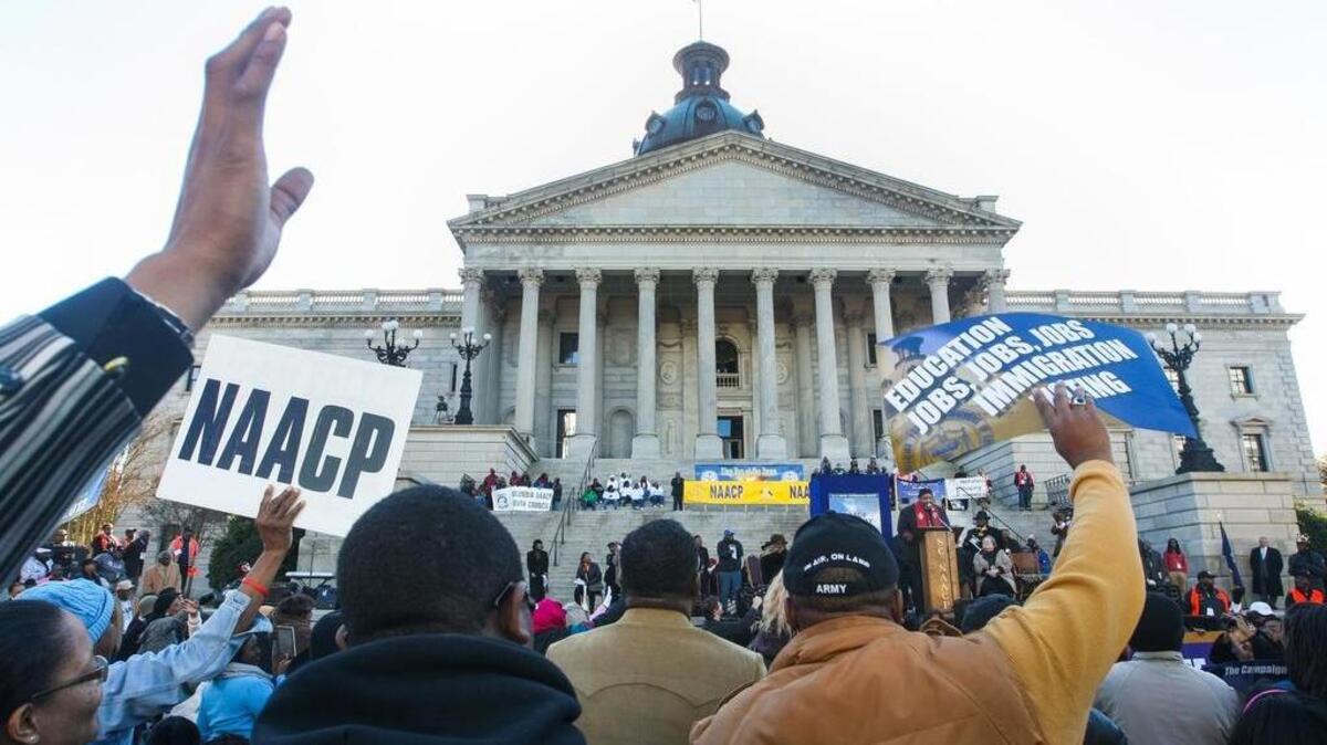 Scene in 2014 as about 1500 people gathered at the South Carolina State House for the annual King Day at the Dome, a celebration of Martin Luther King, Jr.