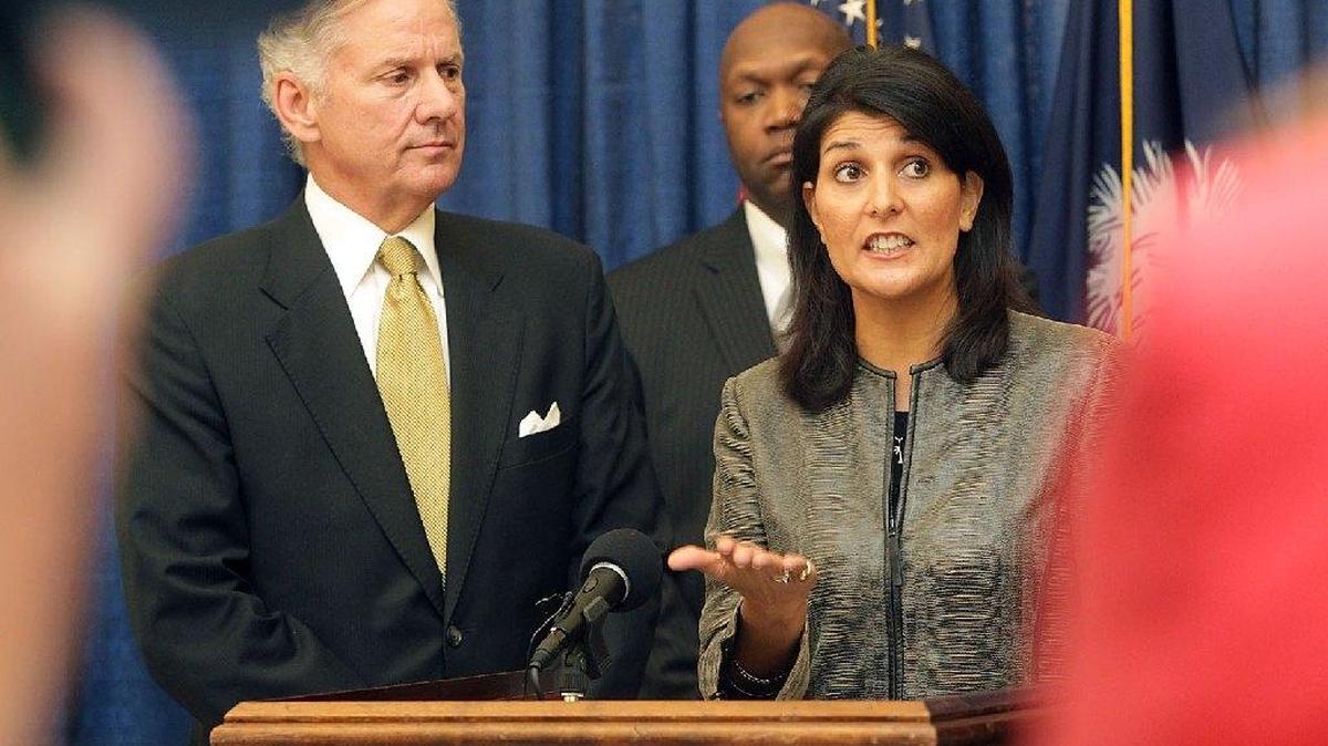 S.C. Lt. Gov. Henry McMaster (left) and S.C. Gov. Nikki Haley