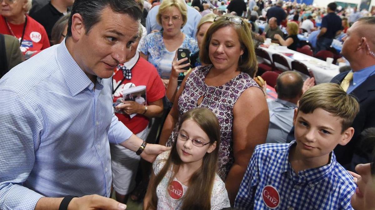 Republican presidential candidate Sen. Ted Cruz, R-Texas, left, greets supporters during the Faith & Freedom BBQ held by U.S. Rep. Jeff Duncan, R-Laurens, in August at Anderson Civic Center.