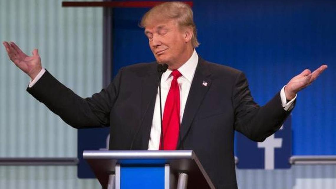 
Republican presidential candidate Donald Trump gestures during the first Republican presidential debate at the Quicken Loans Arena Thursday in Cleveland.
