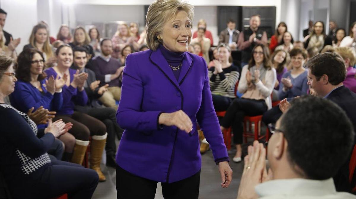 Democratic presidential candidate Hillary Clinton speaks during a campaign stop at the College for America offices at Southern New Hampshire University Friday, Feb. 5, 2016, in Manchester, N.H.