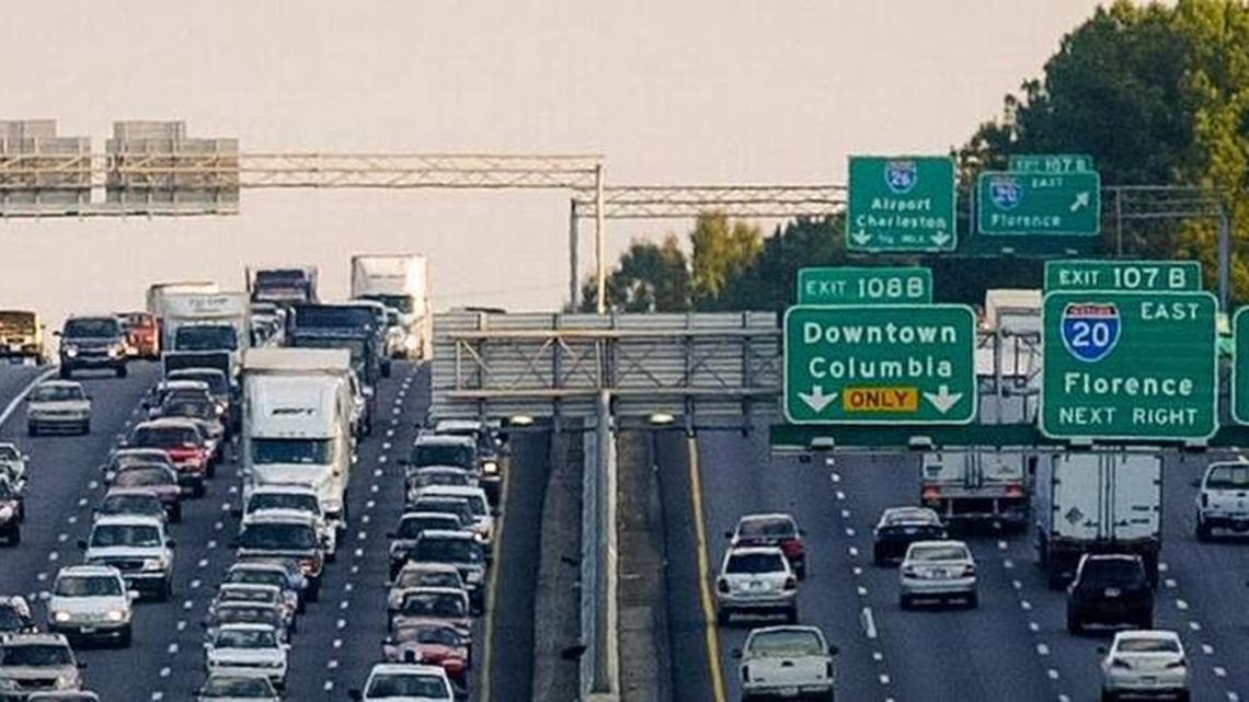 Traffic on Interstate 26 near its junction with Interstate 20 near Columbia.