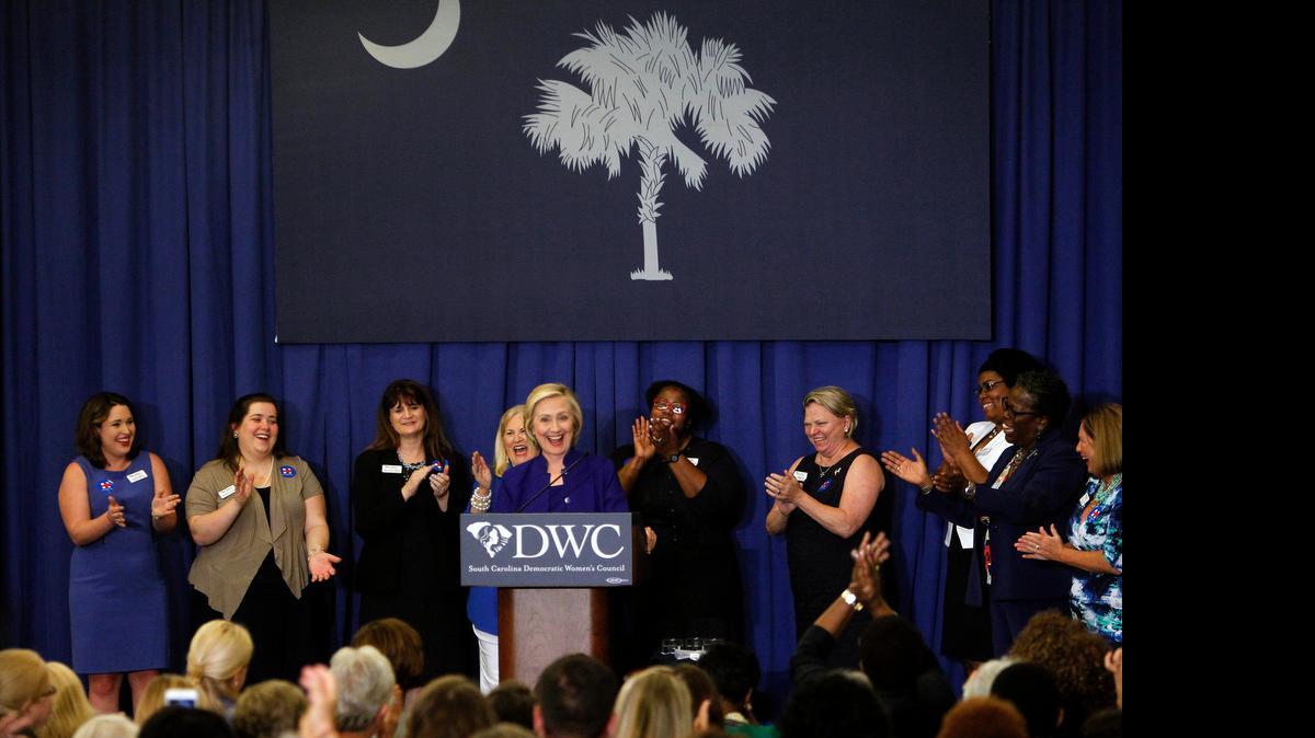 
Presidential hopeful Hillary Clinton delivers the keynote address to the South Carolina House Democratic Women's Caucus and the South Carolina Democratic Women's Council at their Third Annual Day in Blue inside the Columbia Marriott, Wednesday, May 27, 2015. 

