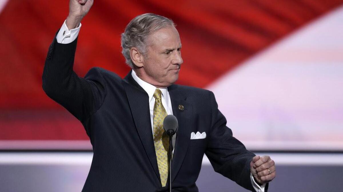 Lt. Gov. Henry McMaster of South Carolina nominates Donald Trump as the Republican Candidate for President during the second day of the Republican National Convention in Cleveland.