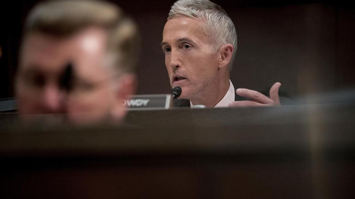 Rep. Trey Gowdy, R-S.C., questions former Homeland Security Secretary Jeh Johnson as he testifies Wednesday to the House Intelligence Committee task force on Capitol Hill on Russia.