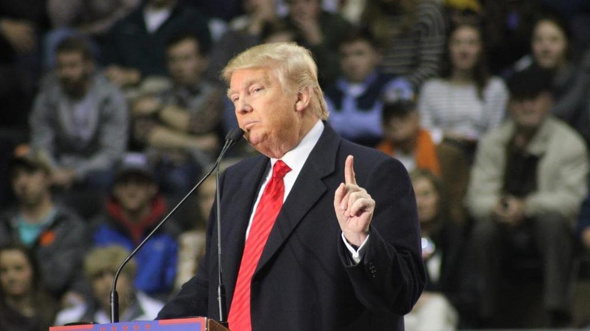 GOP presidential hopeful Donald Trump speaks to a crowd of supporters at a rally in Clemson Wednesday evening.