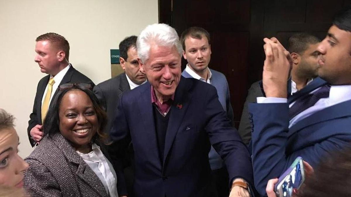 Former President Bill Clinton surprised volunteers with his wife’s campaign after the Democratic presidential debate in Charleston this month.