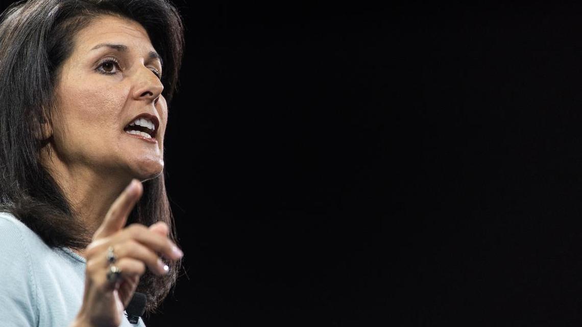 South Carolina Gov. Nikki Haley speaks to the crowd at the Kemp Forum, Saturday, Jan. 9, 2016, in Columbia, S.C.