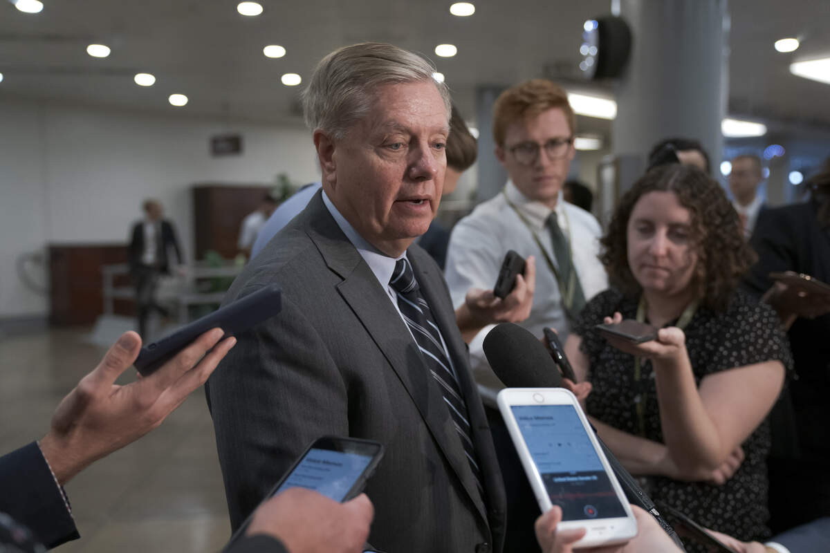 Senate Judiciary Committee Chairman Lindsey Graham, R-S.C., takes questions from reporters following a closed-door briefing on Iran, at the Capitol in Washington, Wednesday, Sept. 25, 2019.