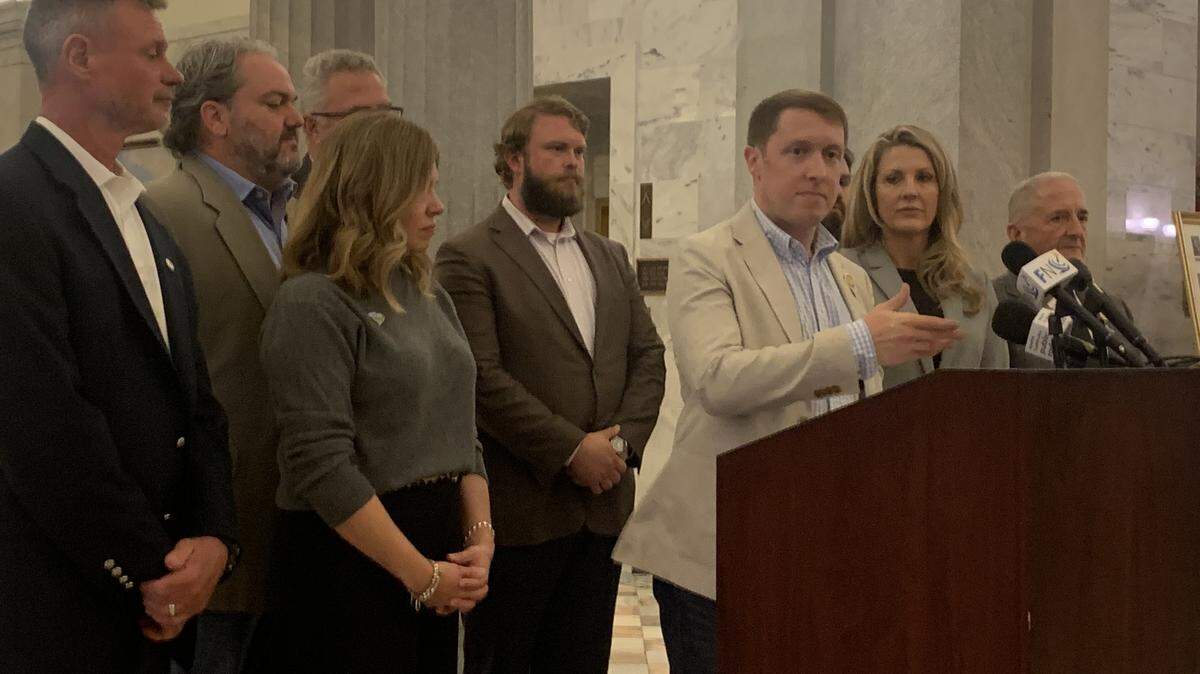State Rep. Jordan Pace, R-Berkeley, and chairman of the SC House Freedom Caucus, speaks at news conference on Thursday, Nov. 14, 2024, at the State House about the hard-line conservative group’s 2025 legislative agenda.