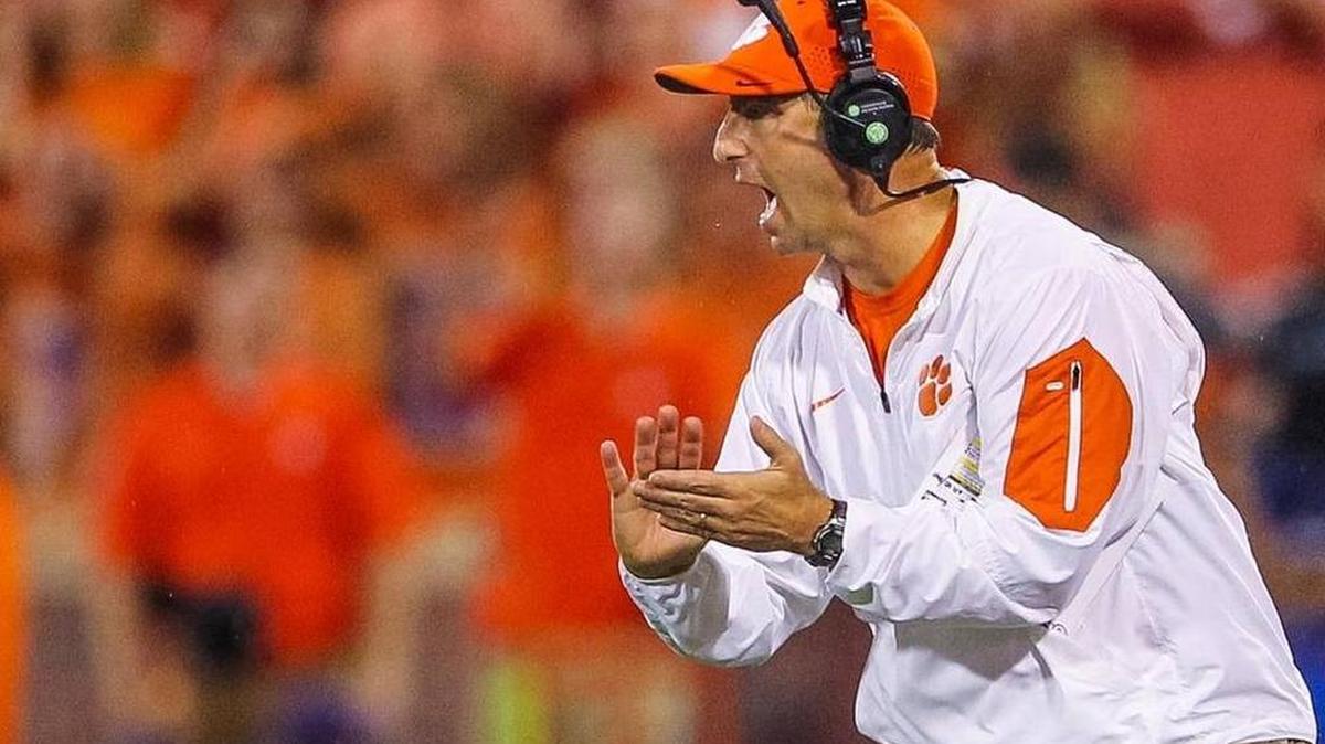 Clemson head coach Dabo Swinney encourages his team.