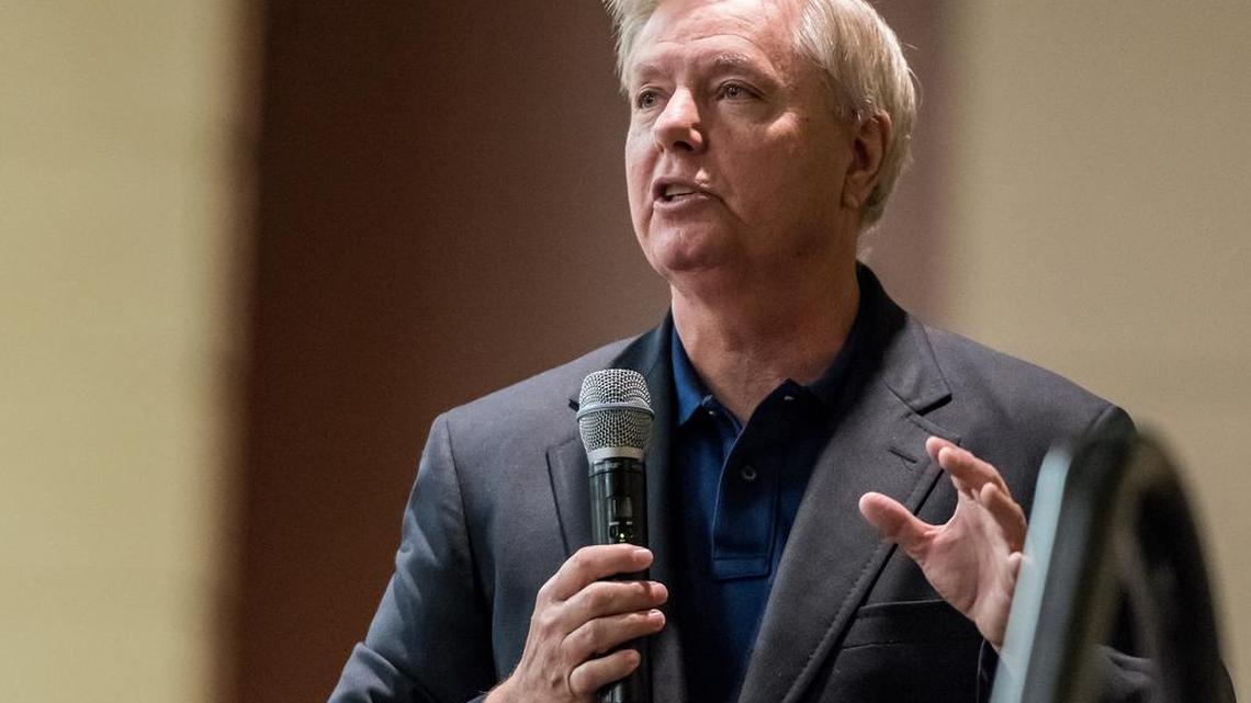 Senator Lindsey Graham (R-SC) speaks to guests of his town hall engagement held at the Columbia Metropolitan Convention Center.