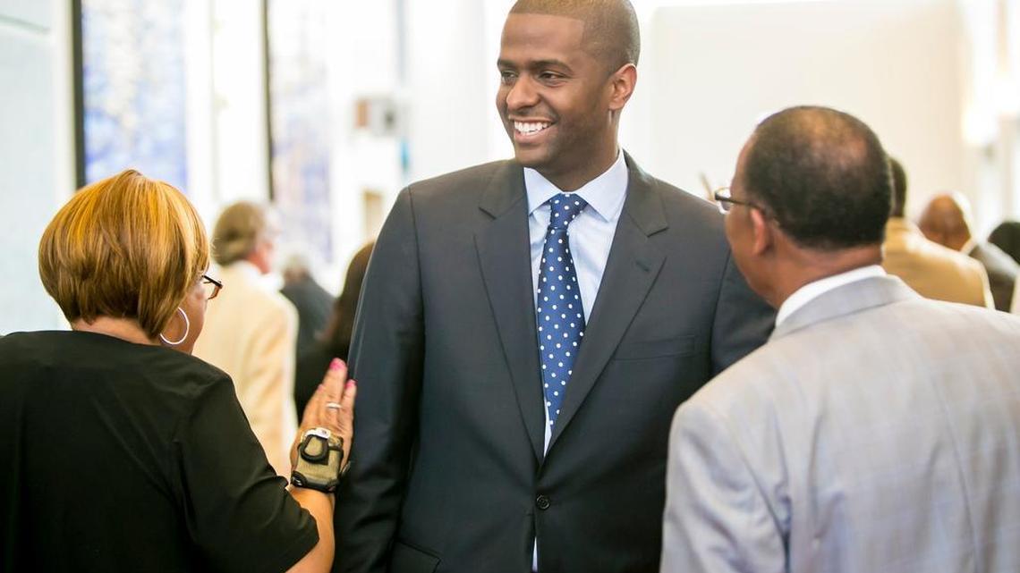 SC Rep. Bakari Sellers chats before the South Carolina Democratic Party 2015 Dem Weekend at the Columbia Convention Center.