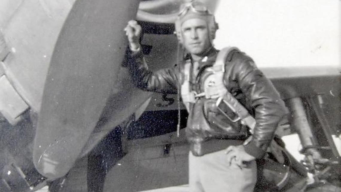 John Drummond, shown in 1944, was a fighter pilot in WWII and took part in the D-Day invasion. He was shot down and was a POW during his military service.