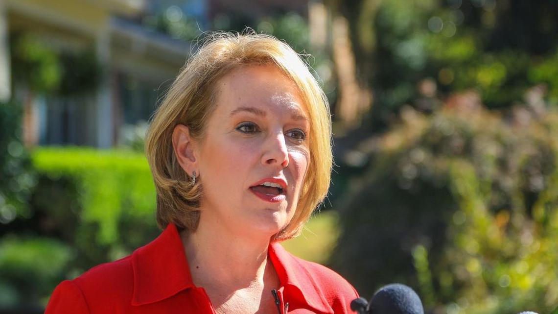 In this file photo, South Carolina gubernatorial candidate Catherine Templeton held a in front of her childhood home in Columbia.